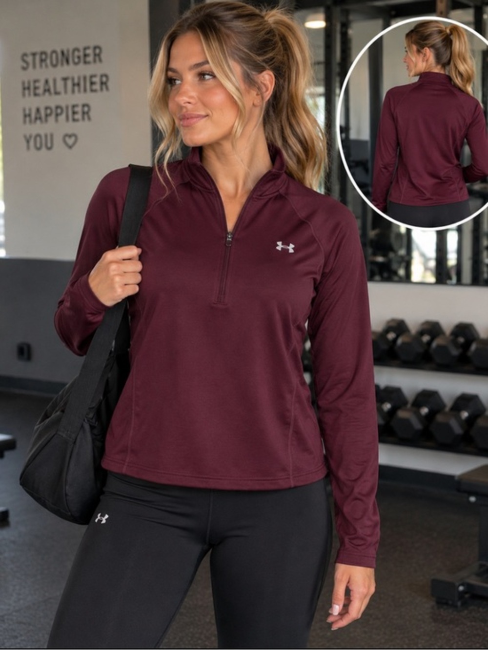 Under Armour Women’s Burgundy 1/4 Zip Pullover Size L Long Sleeve Athletic Top